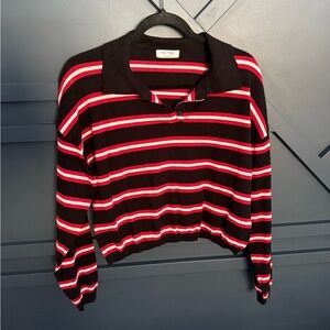 Tic Toc Women's Striped Button Down Shirt - Black and Red